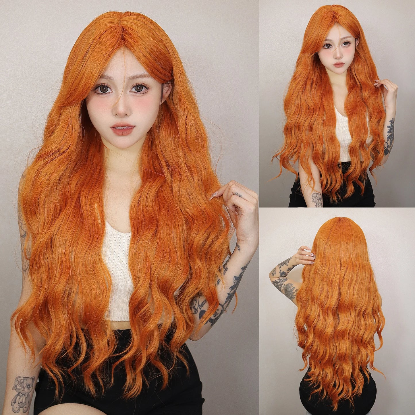 Ginger Synthetic Wig Curly Long Body Wavy Orange Colorful Cosplay Wigs for Women Daliy Party Use Fake hair Heat Resistant
