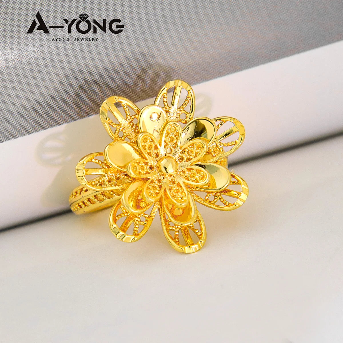 Nigeria Wedding Jewelry Rings 18k Gold Plated Multi Layer Petal Dubai Bridal Engagement Hand Ring Ethiopian Women Jewelrys