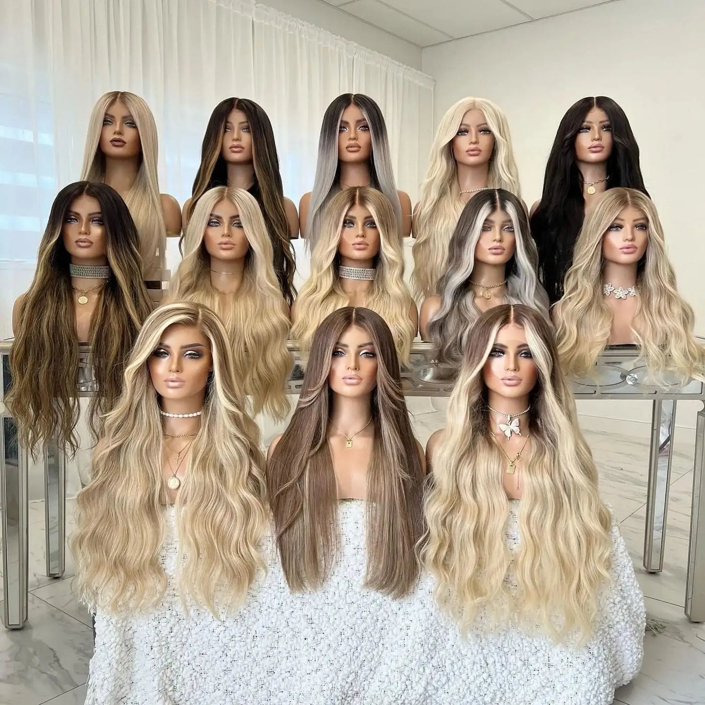 Wig female White Platinum Blonde Synthetic HD Lace Front Wig Balayage Pre Plucked Hairline Heat Resistant Center Parting 18 Inch