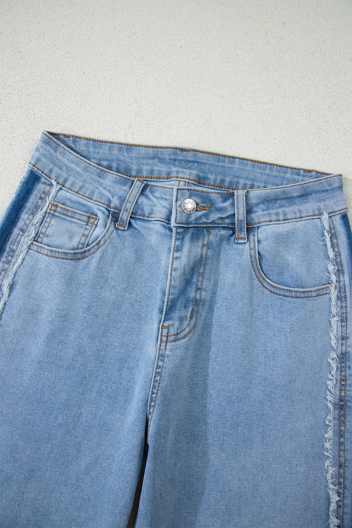 Beau Blue Contrast Stripe Frayed Side Panel Patchwork Shift Jeans