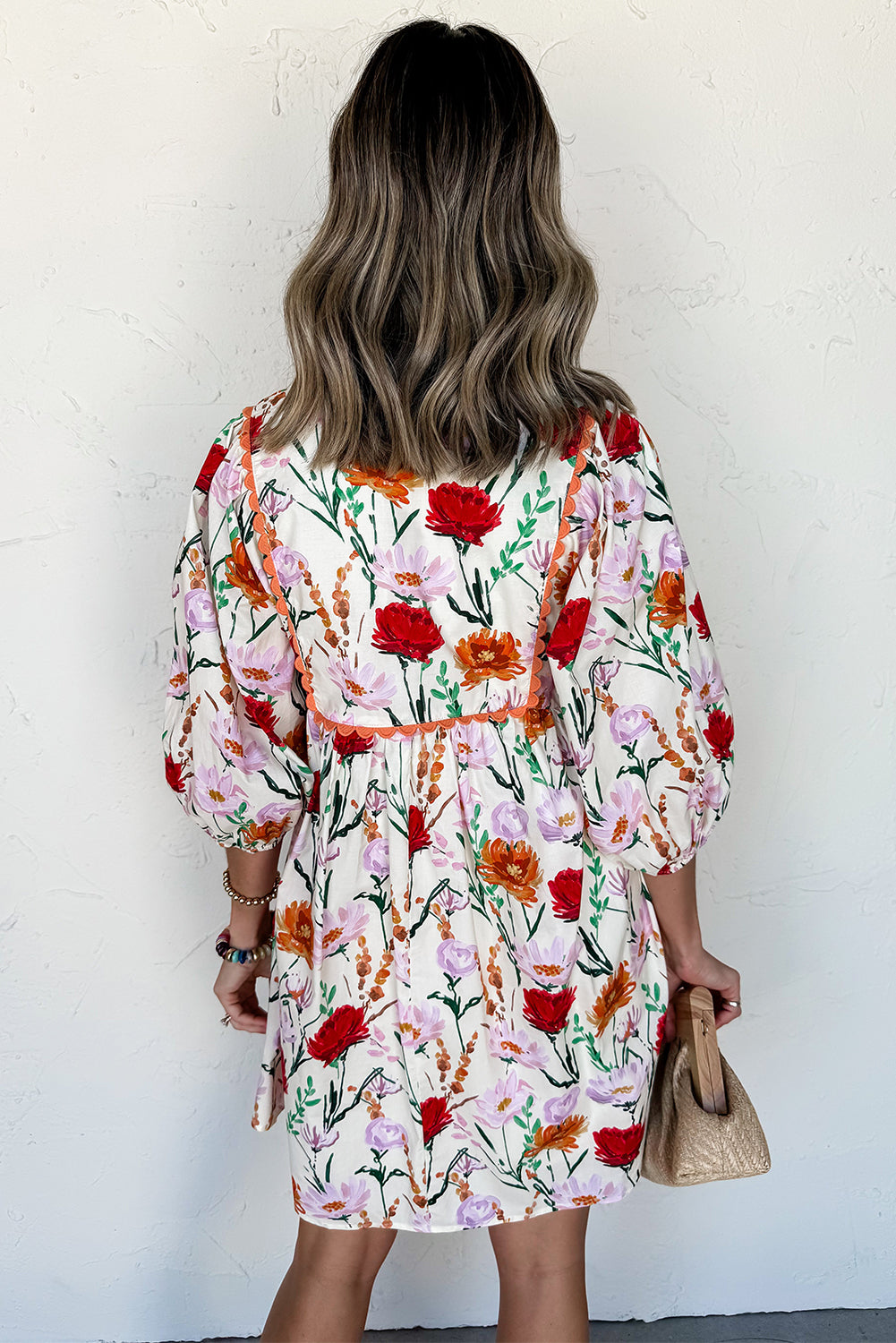 beige floral mini dress