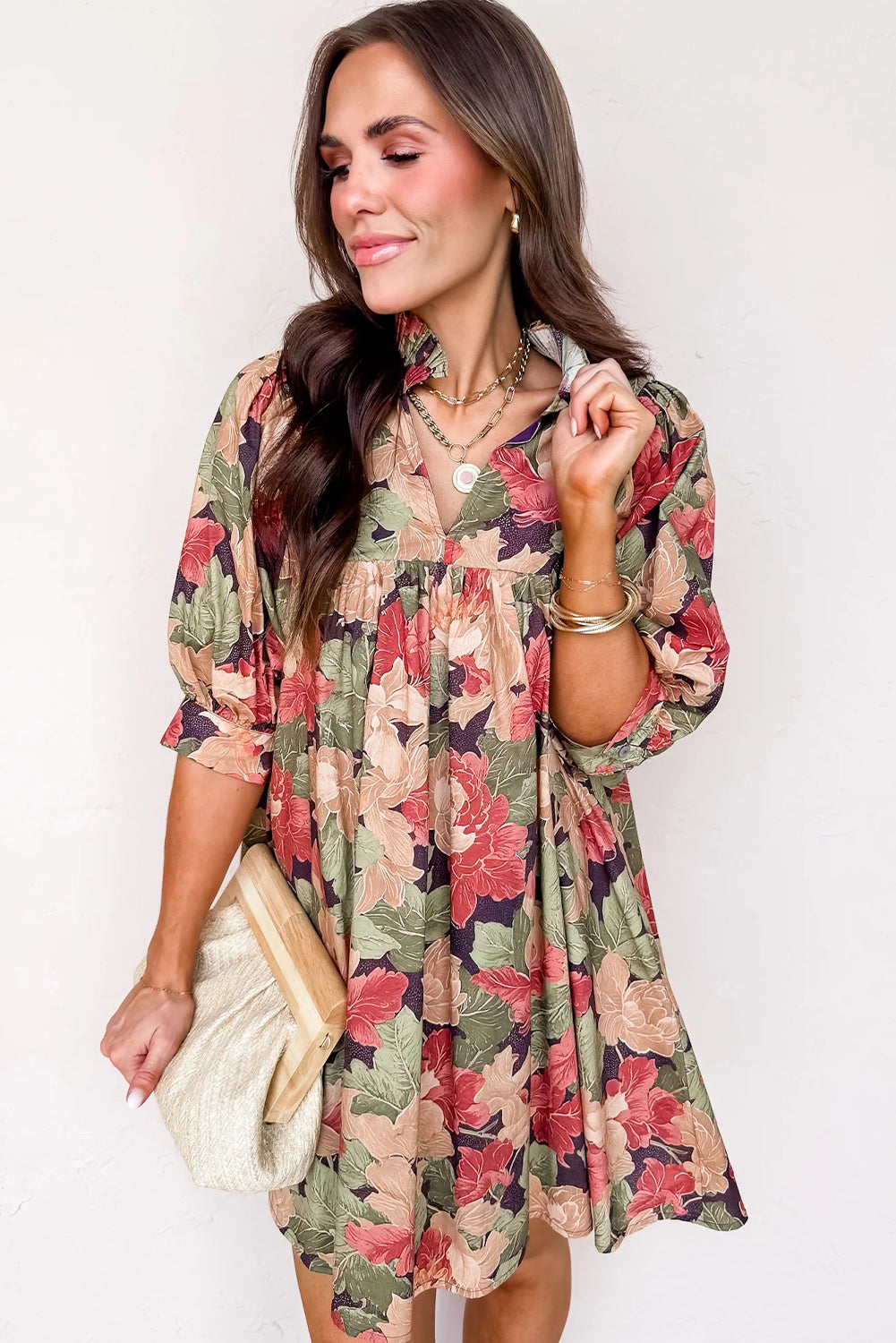 green floral print mini dress