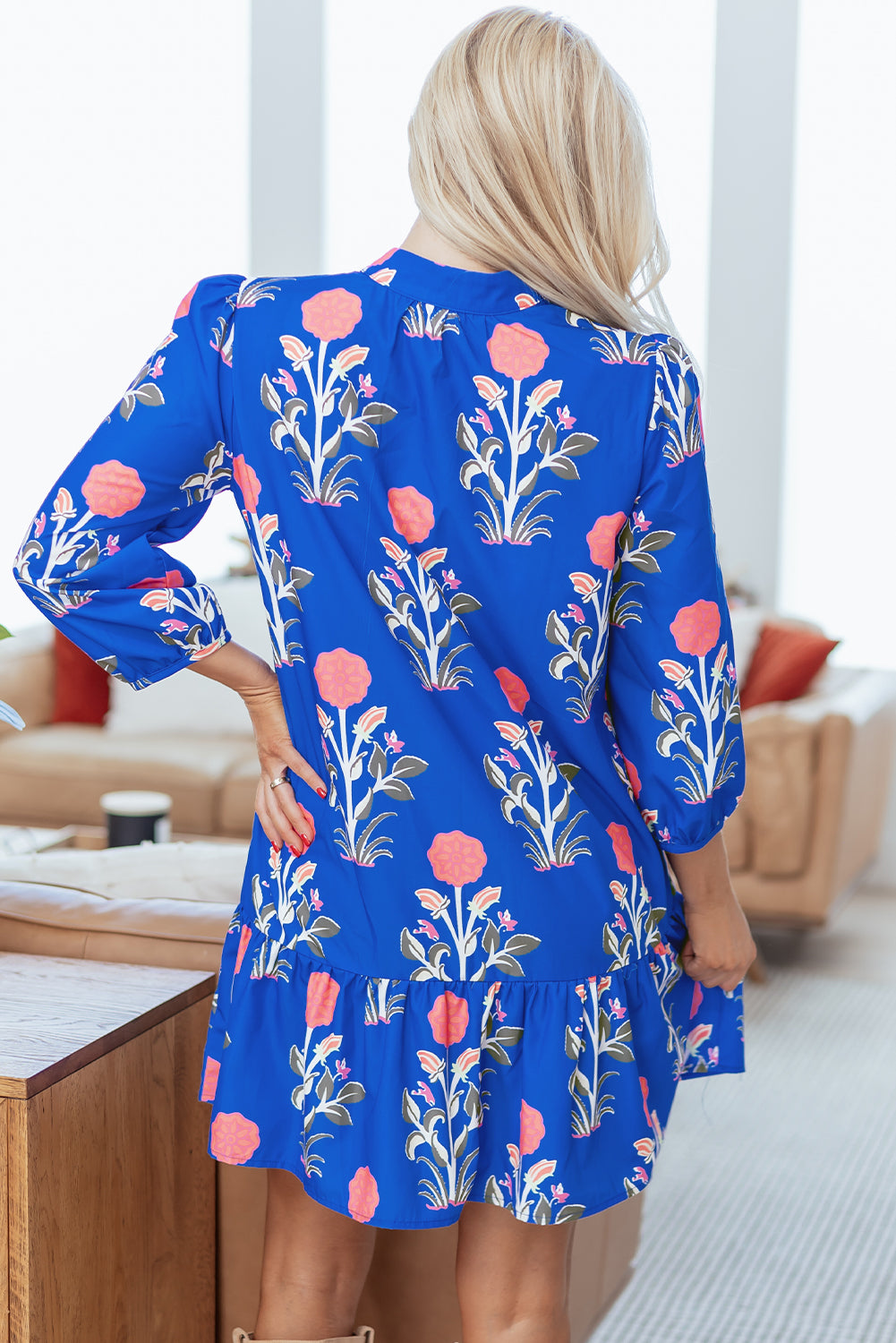 Blue Floral Hem Dress  