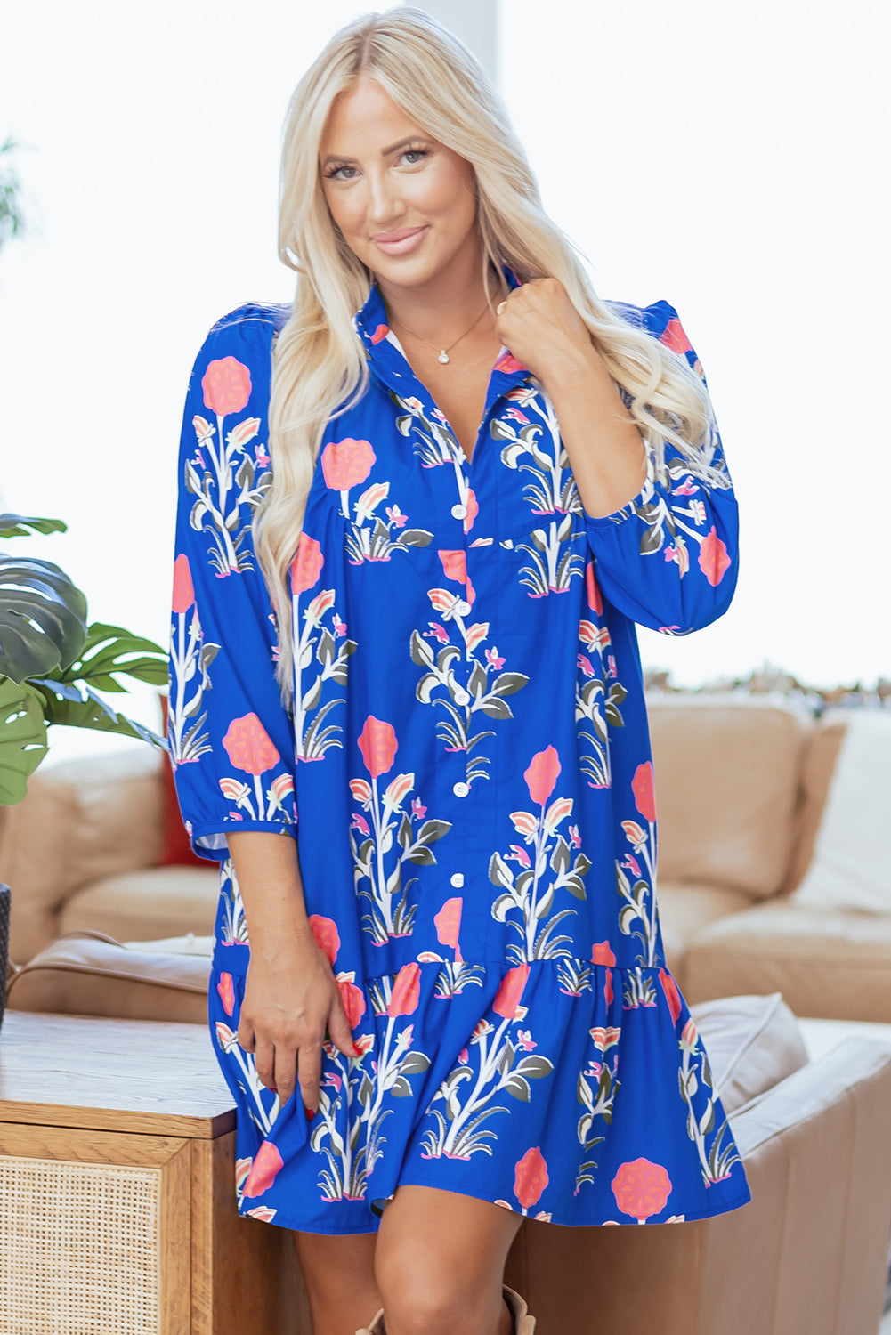 Blue Floral Hem Dress  