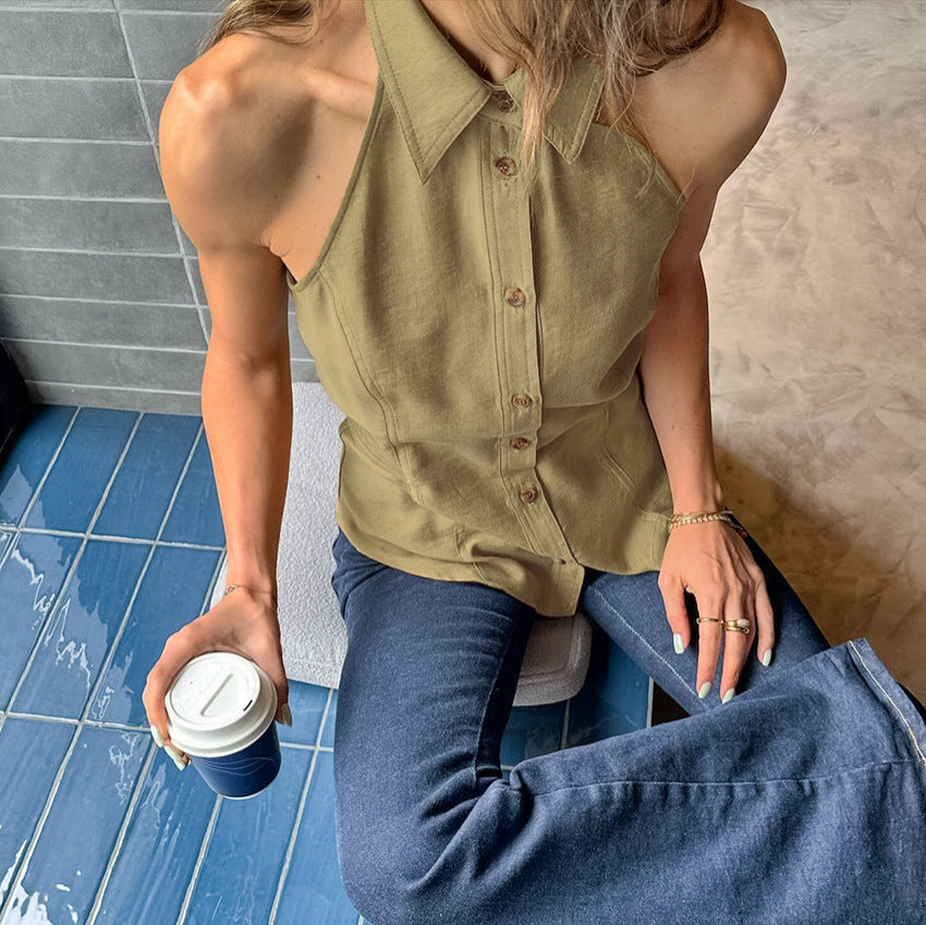 Women's Hot Girl Sleeveless Halter Strap Simple Slim Fit Backless Top