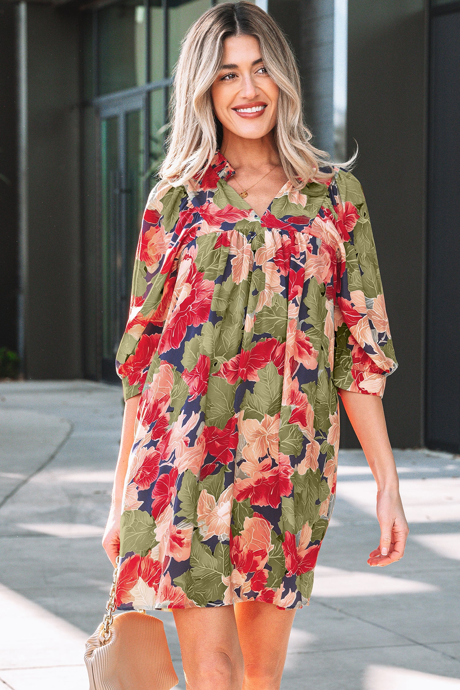 green floral print mini dress