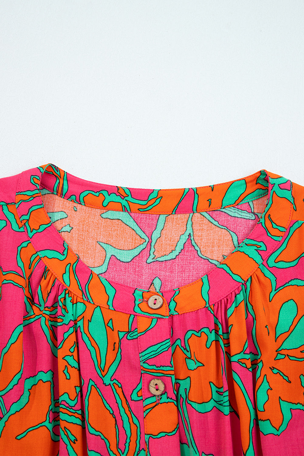 Rose Floral Print Batwing Sleeve Buttoned Loose Fit Shirt