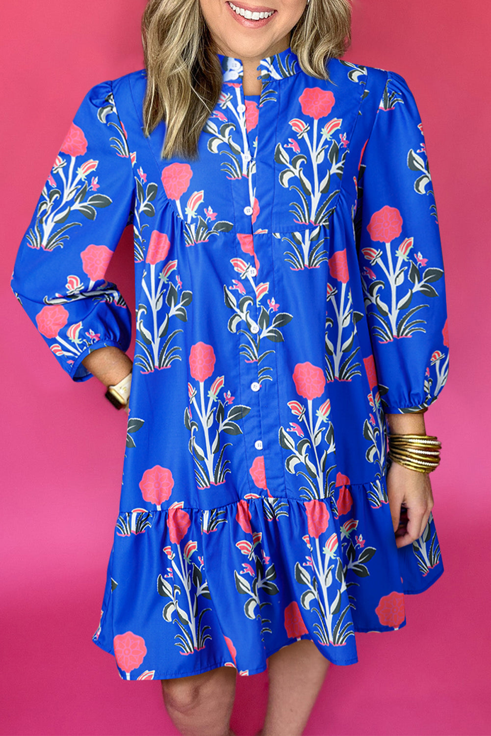Blue Floral Hem Dress  