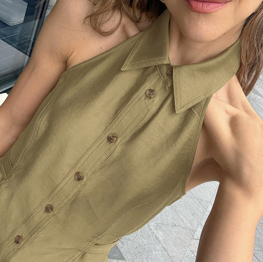 Women's Hot Girl Sleeveless Halter Strap Simple Slim Fit Backless Top