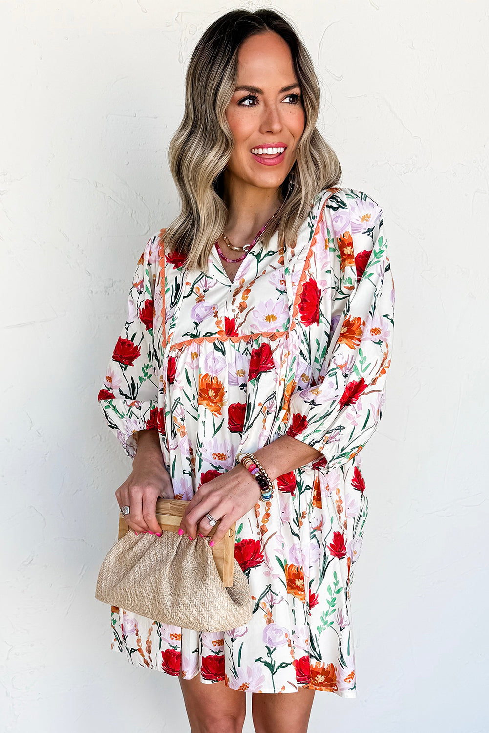 beige floral mini dress