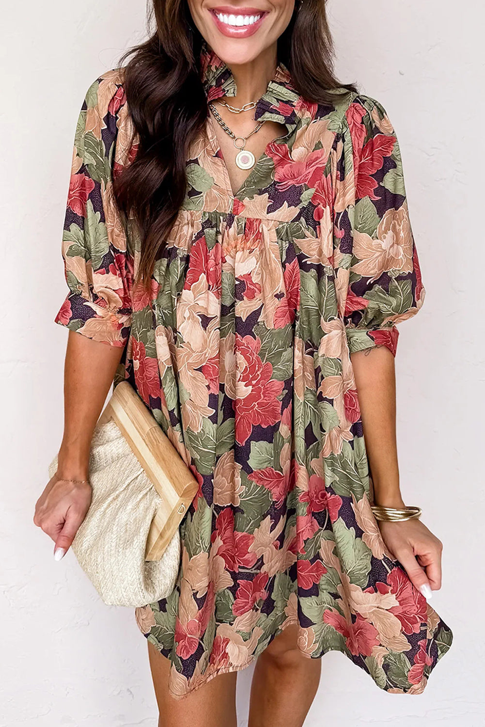 green floral print mini dress