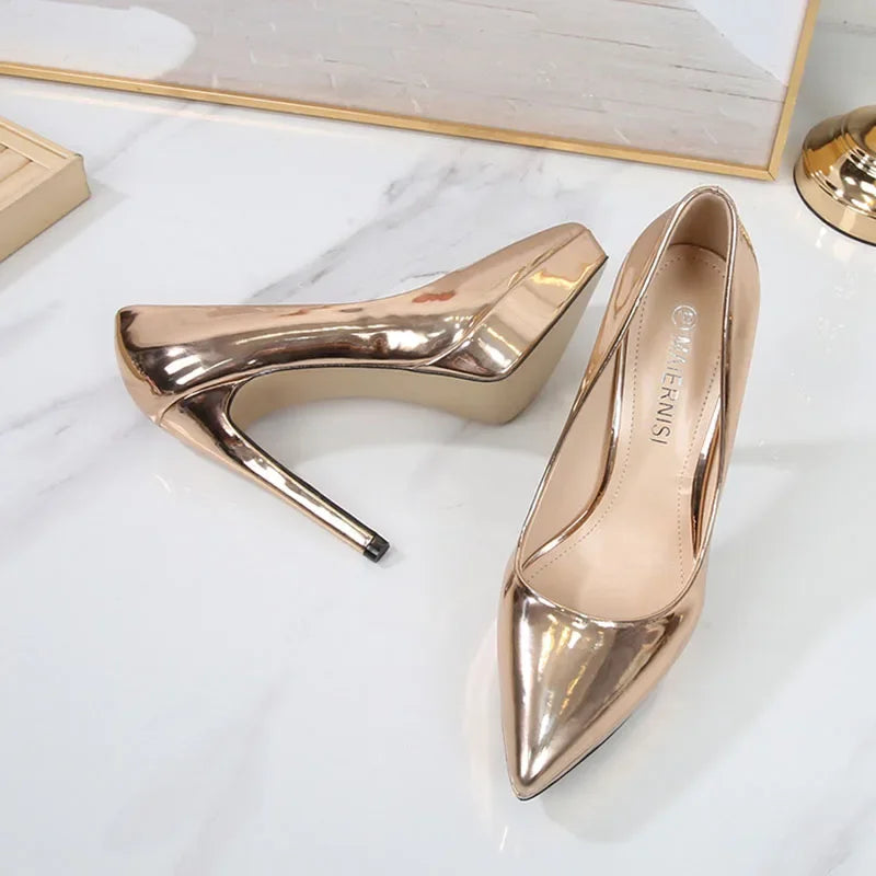 Fashion Ladies High Heels Women Party Shoes Platform Modern Ladies Pumps Brand Gold Silver Super High Heels 12cm D285