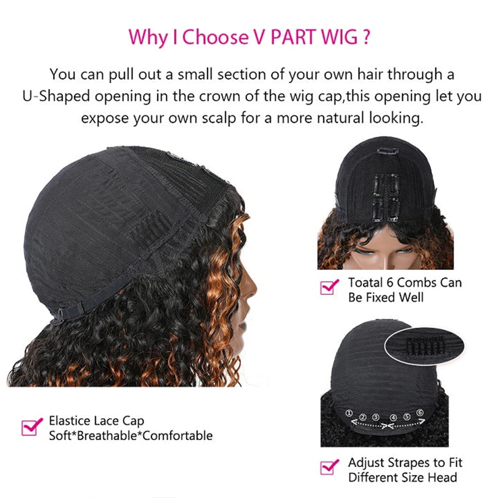 V Part Wig Body Wave Highlight Grey Wigs No Glue No Leave Out Human Hair Gray and Black Ombre U part Wigs Beginner Friendly