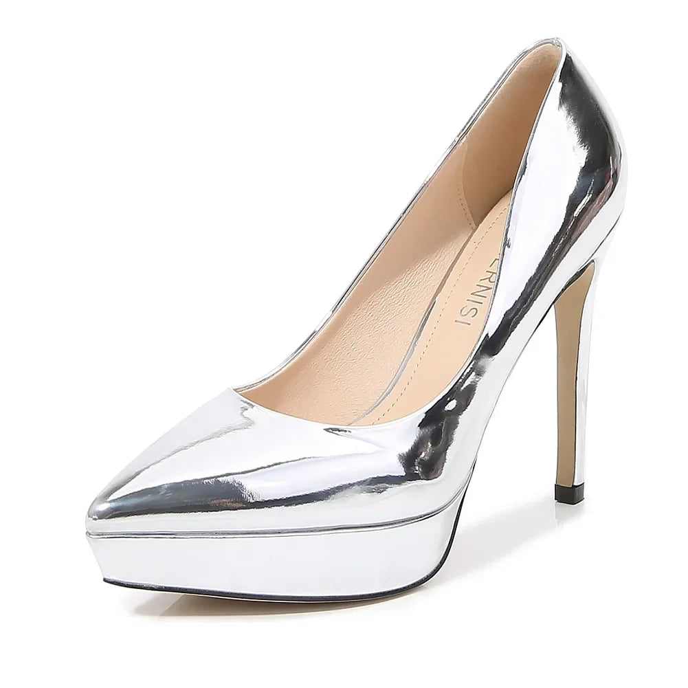 Fashion Ladies High Heels Women Party Shoes Platform Modern Ladies Pumps Brand Gold Silver Super High Heels 12cm D285