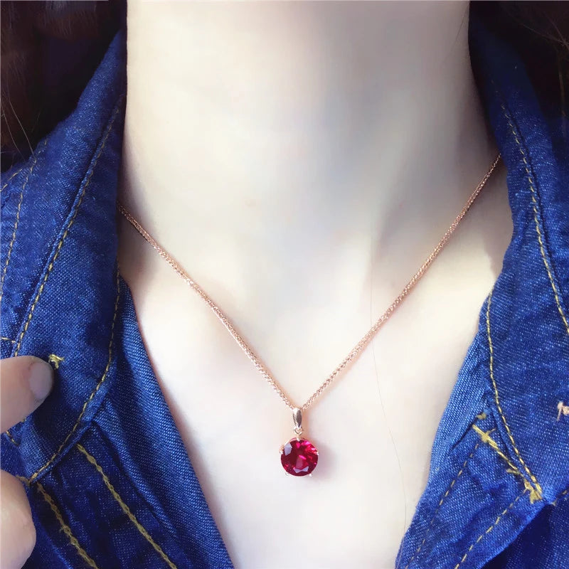 Round ruby jewelry sets light luxury fashion glamour earrings for women necklaces rings 585 purple gold plated 14K rose gold