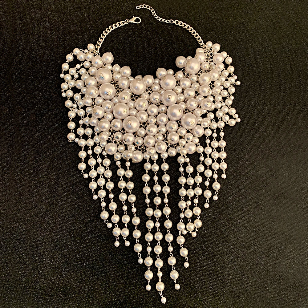 Lady's Fashion Statement Pearls Necklace Earrings Jewelry Sets for Party Wedding Prom Beaded Tassels Choker Collar Necklaces