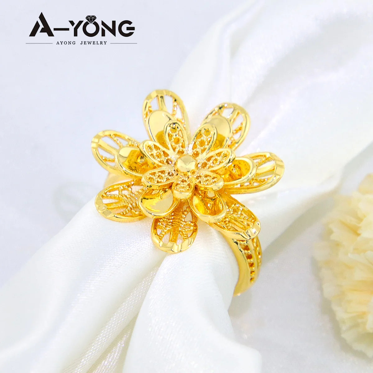 Nigeria Wedding Jewelry Rings 18k Gold Plated Multi Layer Petal Dubai Bridal Engagement Hand Ring Ethiopian Women Jewelrys