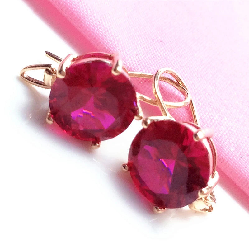 Round ruby jewelry sets light luxury fashion glamour earrings for women necklaces rings 585 purple gold plated 14K rose gold
