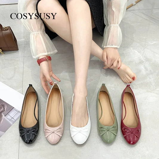 Women's Round Toe Flat Shoes with Soft Leather 2025 New Butterfly Bow Casual Black Women's Shoes Ballet Style Single Shoes