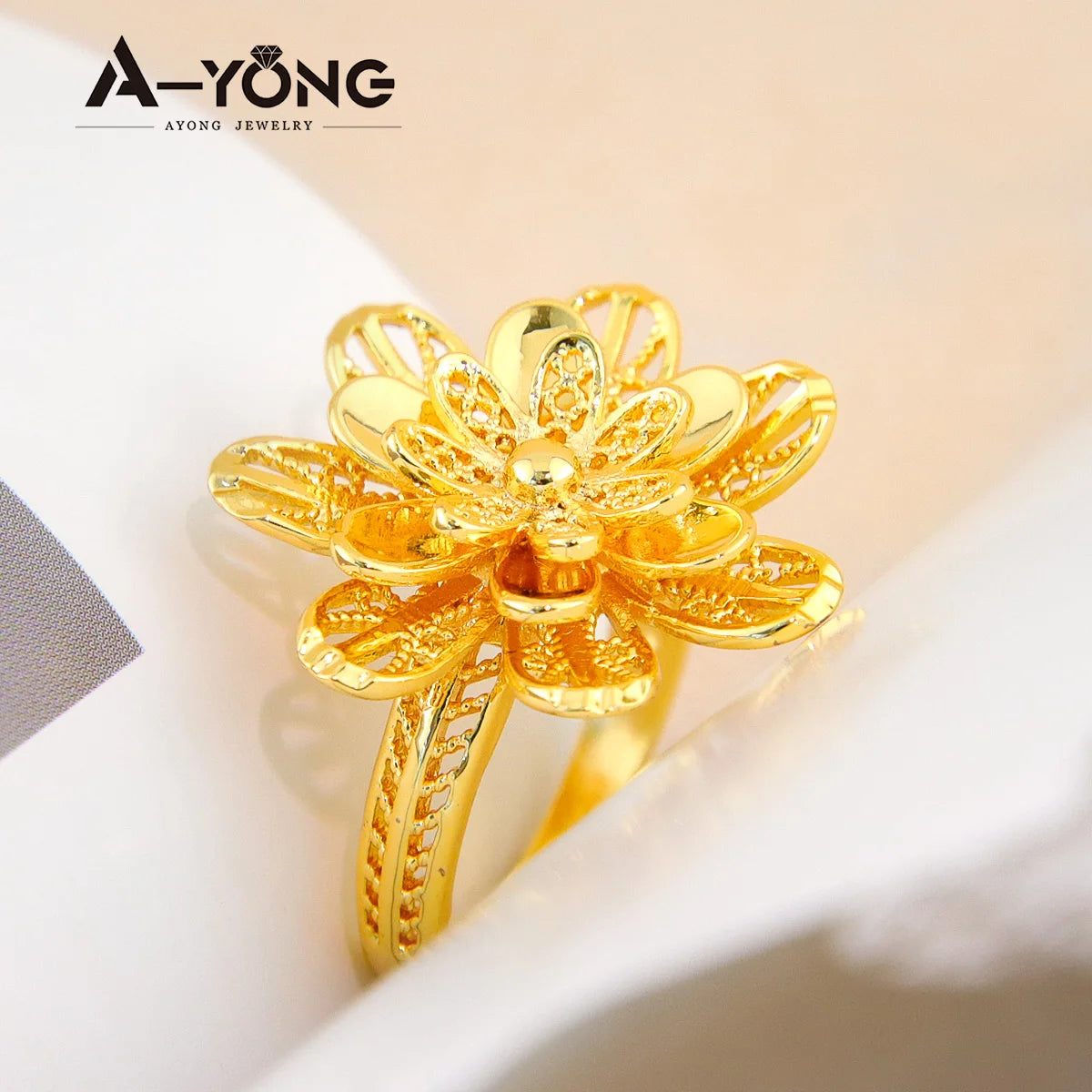 Nigeria Wedding Jewelry Rings 18k Gold Plated Multi Layer Petal Dubai Bridal Engagement Hand Ring Ethiopian Women Jewelrys