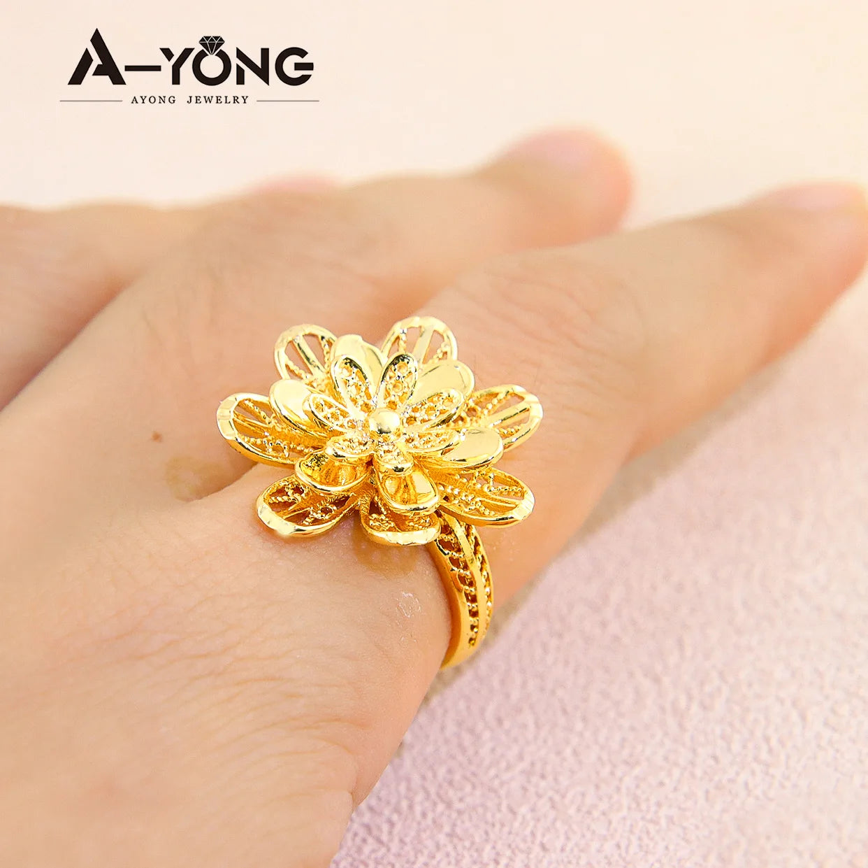 Nigeria Wedding Jewelry Rings 18k Gold Plated Multi Layer Petal Dubai Bridal Engagement Hand Ring Ethiopian Women Jewelrys