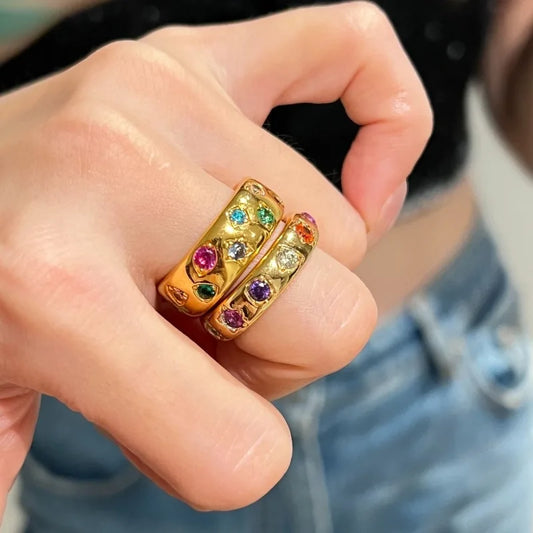 High-end glossy inlaid colorful diamond rings for women unique design stacked sparkling fashion ring Light luxury party jewelry