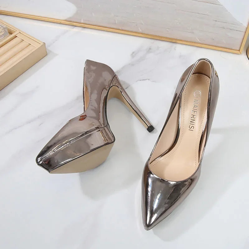 Fashion Ladies High Heels Women Party Shoes Platform Modern Ladies Pumps Brand Gold Silver Super High Heels 12cm D285