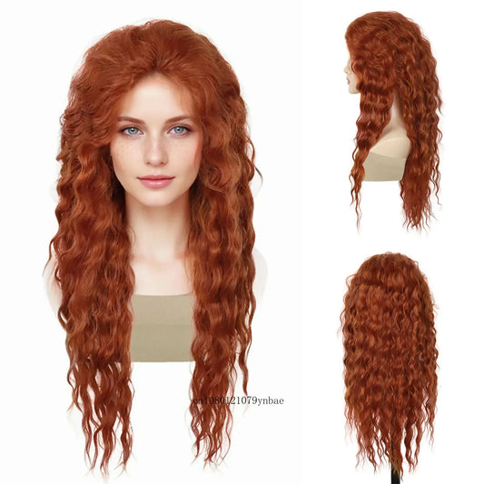 Synthetic 26 Inch Long Wig Water Wave Ginger Copper Wig for Women Deep Wavy Halloween Cosplay Daily Party Hair Replacement Wigs