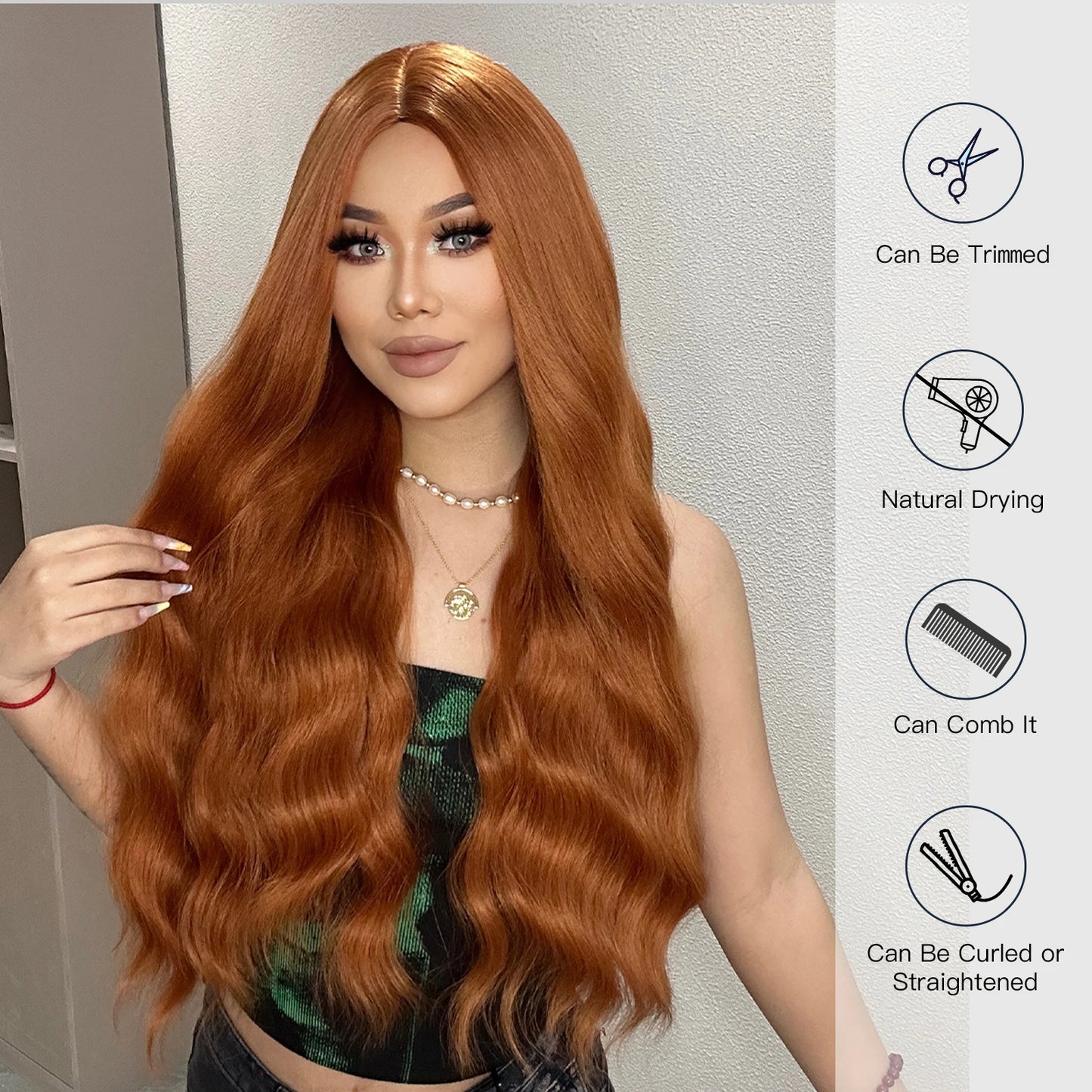Ginger Synthetic Wig Curly Long Body Wavy Orange Colorful Cosplay Wigs for Women Daliy Party Use Fake hair Heat Resistant