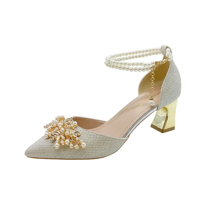 Ladies Shoes on Sale  Fashion Pointed Metal Beaded Solid Women's High Heels Summer Leisure Banquet Women Wedding Pump 2024