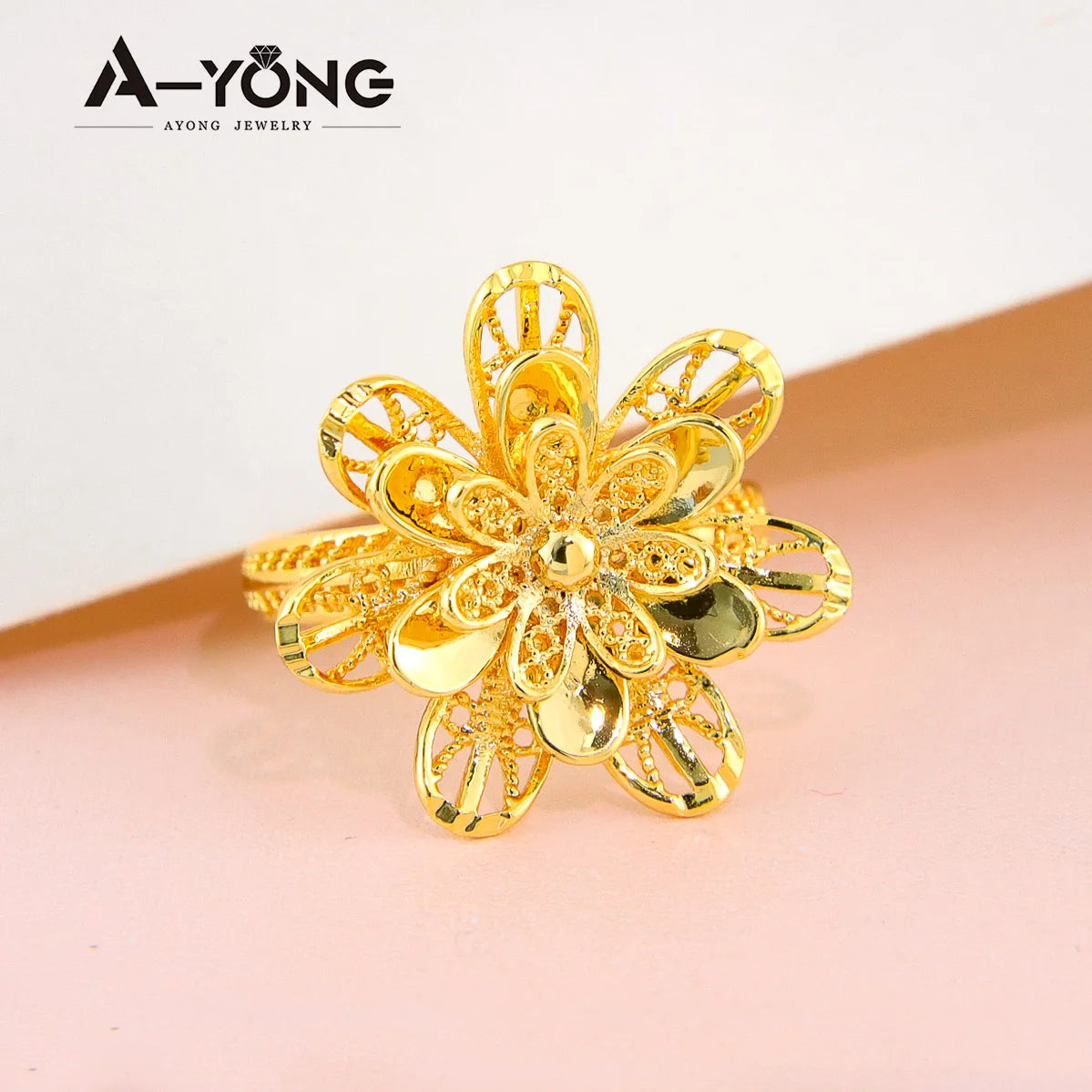 Nigeria Wedding Jewelry Rings 18k Gold Plated Multi Layer Petal Dubai Bridal Engagement Hand Ring Ethiopian Women Jewelrys