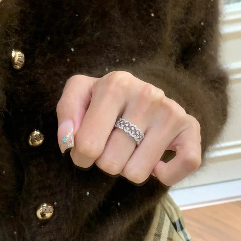 Light luxury high-end silver 925 inlaid full diamond lace rings for women new in retro exquisite fashion ring jewelry gift
