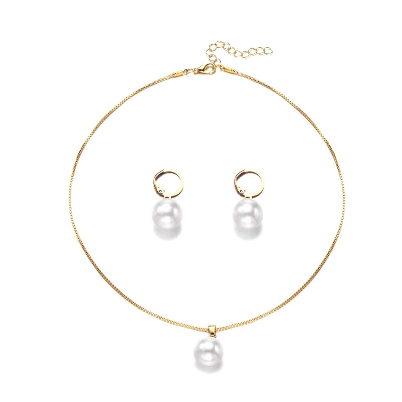 Ladies 2-Piece round Pearl Jewelry Set with Earrings Pendants Necklaces Exquisite Fashionable Wedding Gift