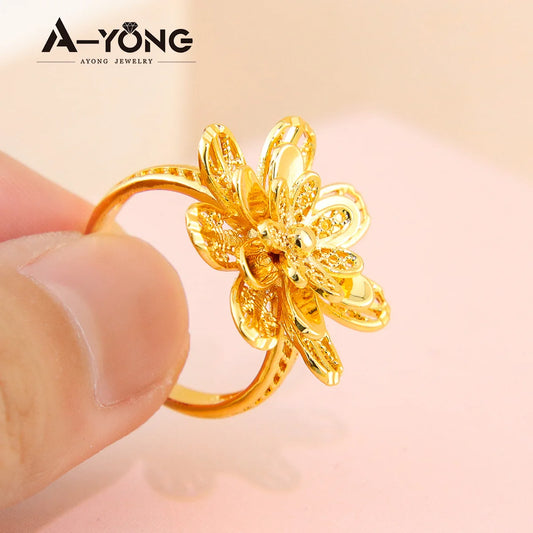 Nigeria Wedding Jewelry Rings 18k Gold Plated Multi Layer Petal Dubai Bridal Engagement Hand Ring Ethiopian Women Jewelrys