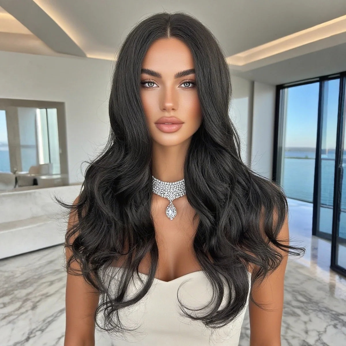 Women's long, straight, burgundy wig, stylish and simple, with dark roots and high-density heat-resistant synthetic fibers, suit