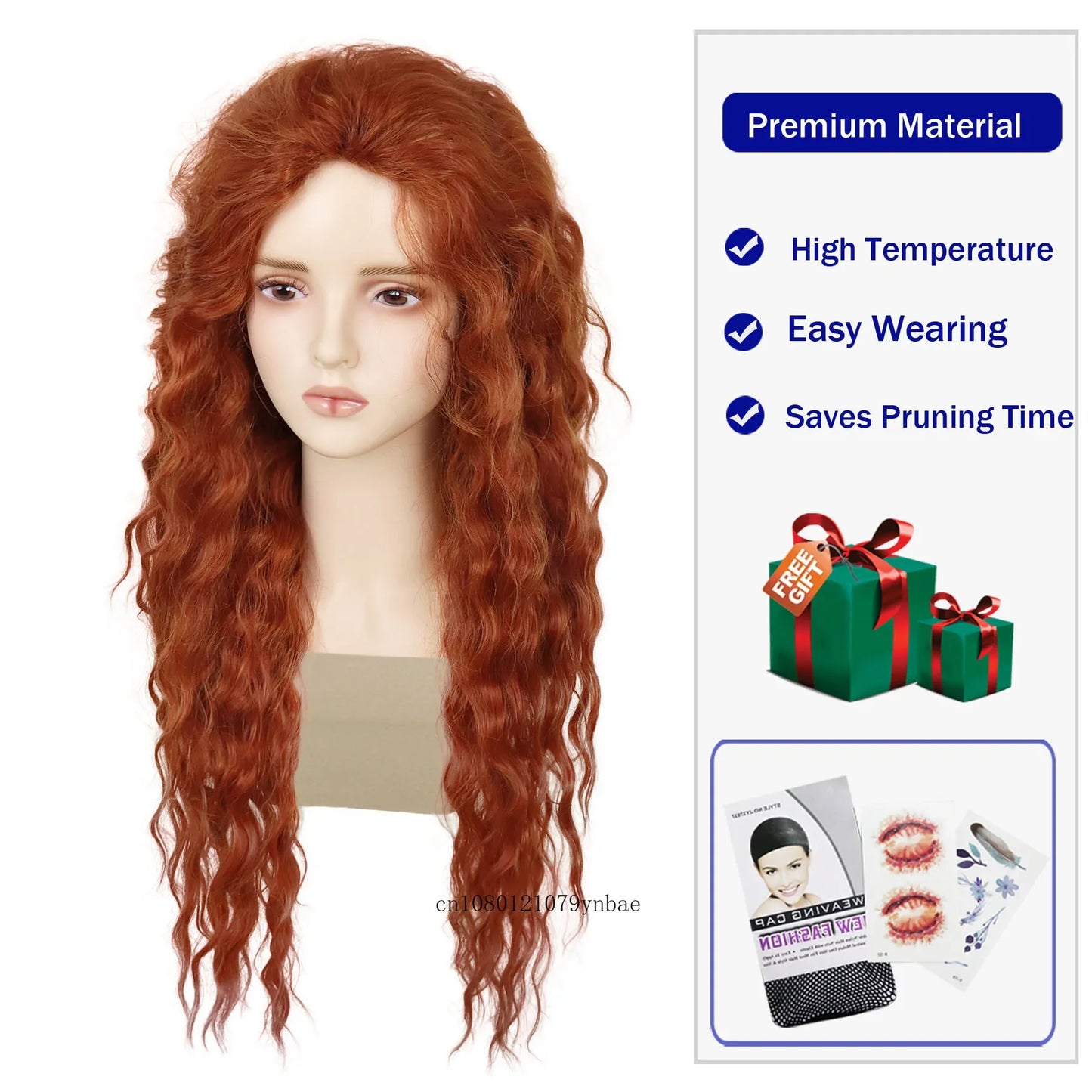 Synthetic 26 Inch Long Wig Water Wave Ginger Copper Wig for Women Deep Wavy Halloween Cosplay Daily Party Hair Replacement Wigs