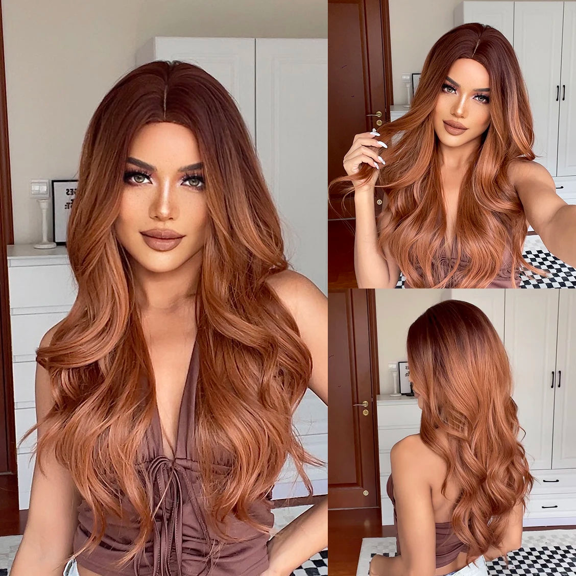 Ginger Synthetic Wig Curly Long Body Wavy Orange Colorful Cosplay Wigs for Women Daliy Party Use Fake hair Heat Resistant