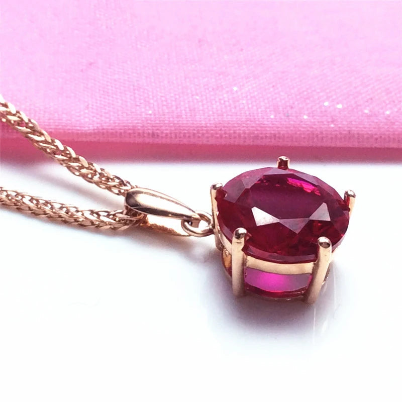 Round ruby jewelry sets light luxury fashion glamour earrings for women necklaces rings 585 purple gold plated 14K rose gold