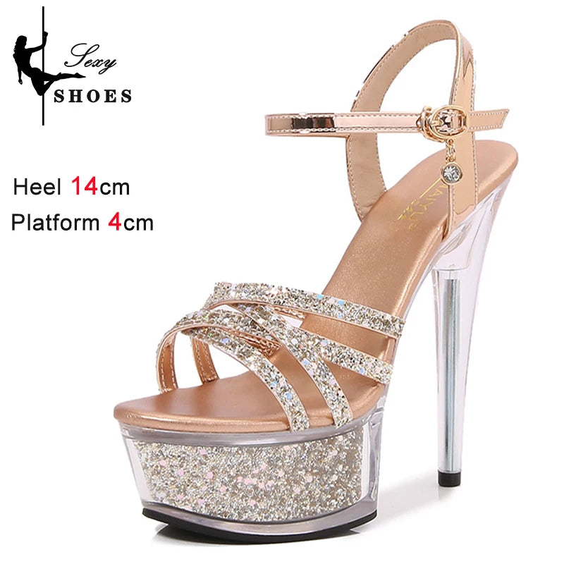 Ladies High Heels Sandals New Arrival Summer Sexy Stiletto Platform Narrow Band Women Sandals Buckle Strap Nightclub Shoes