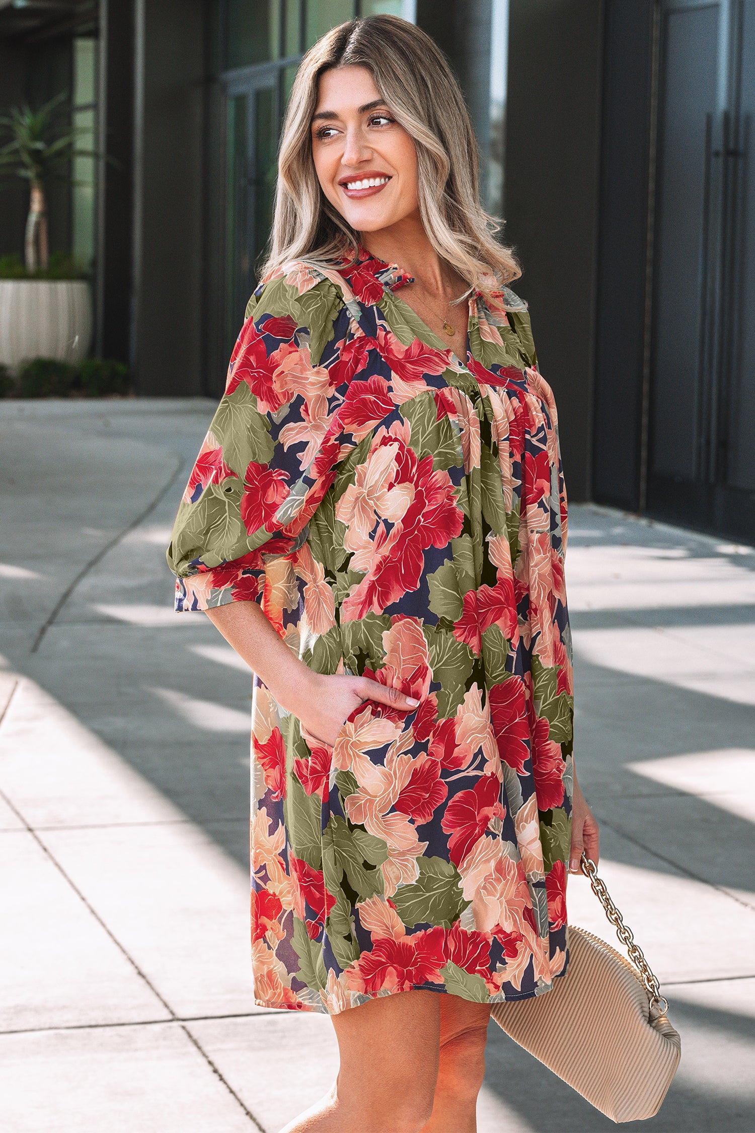 green floral print mini dress