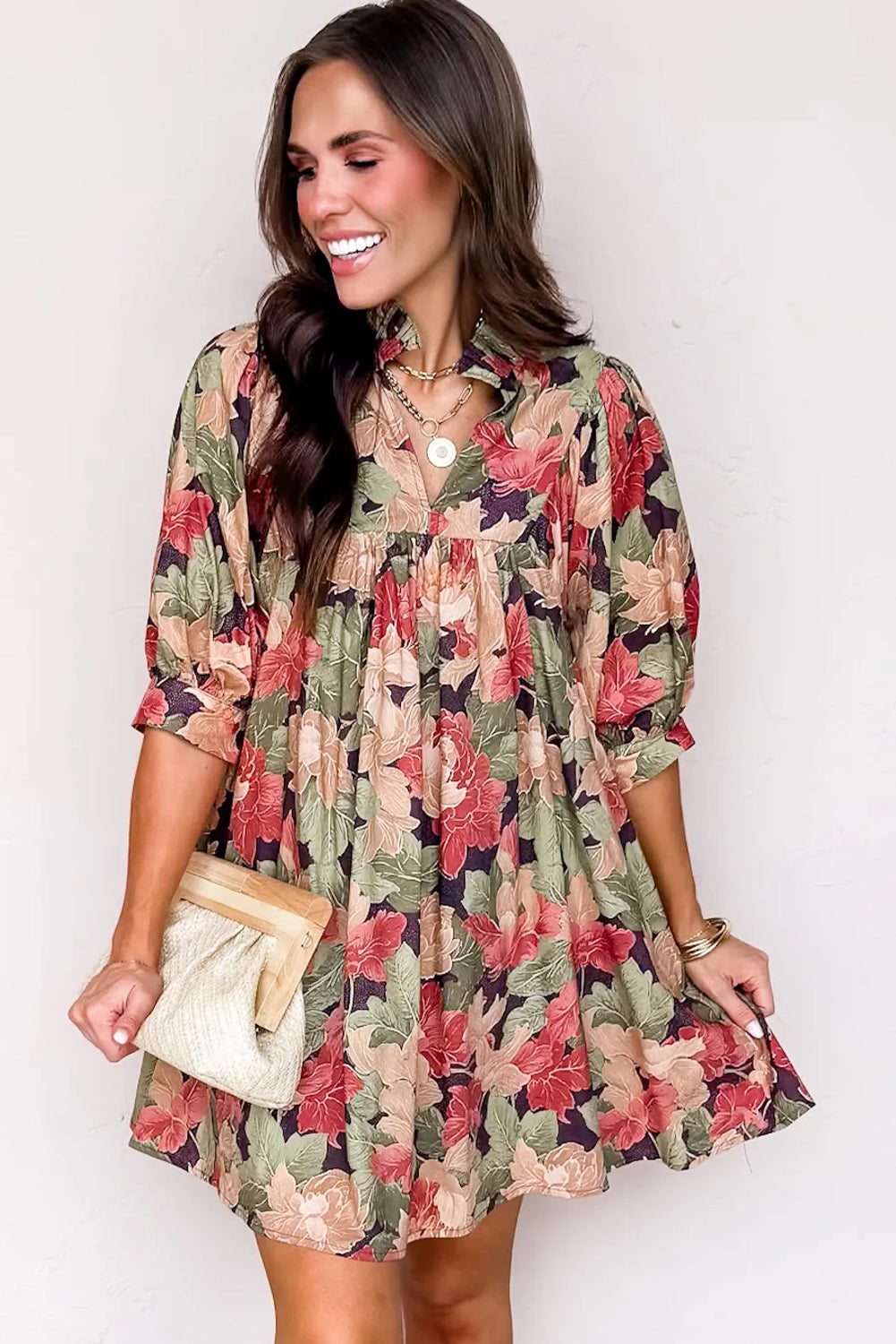 green floral print mini dress
