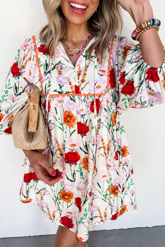 beige floral mini dress