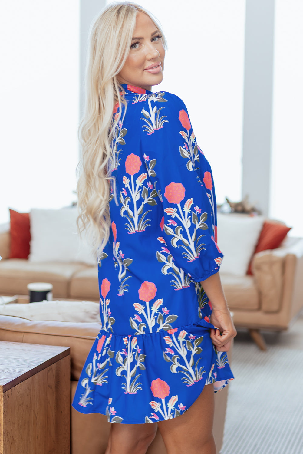 Blue Floral Hem Dress  