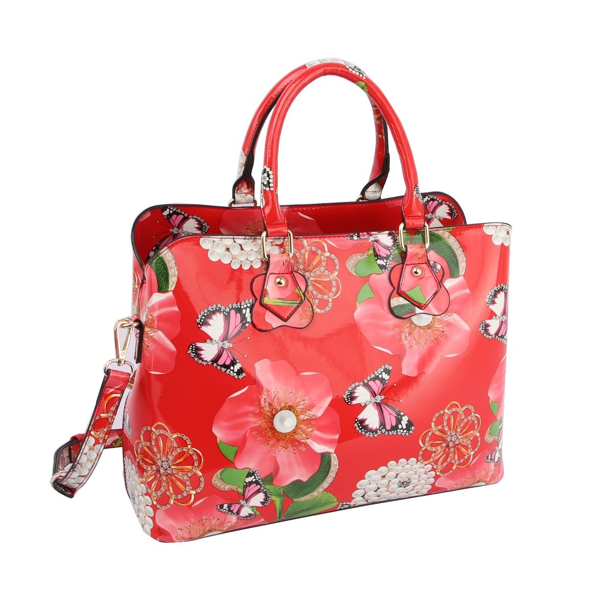 FLORAL PRINT TEXTURE BAG WITH WALLET SET