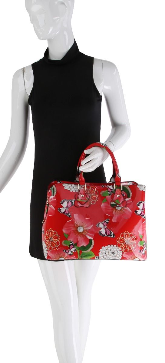FLORAL PRINT TEXTURE BAG WITH WALLET SET